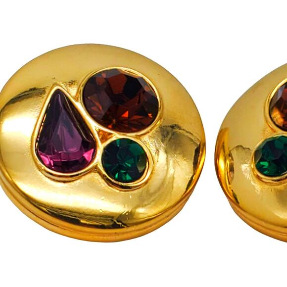 Givenchy Gold Tone Earrings Designer Runway Faux Jewel Crystal Stones Statement - Picture 3 of 11